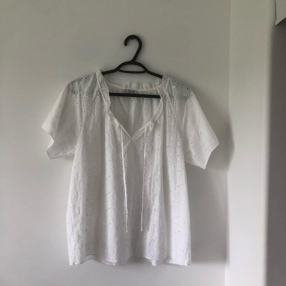Rails Marisol White Eyelet Short Sleeve Blouse | Size S